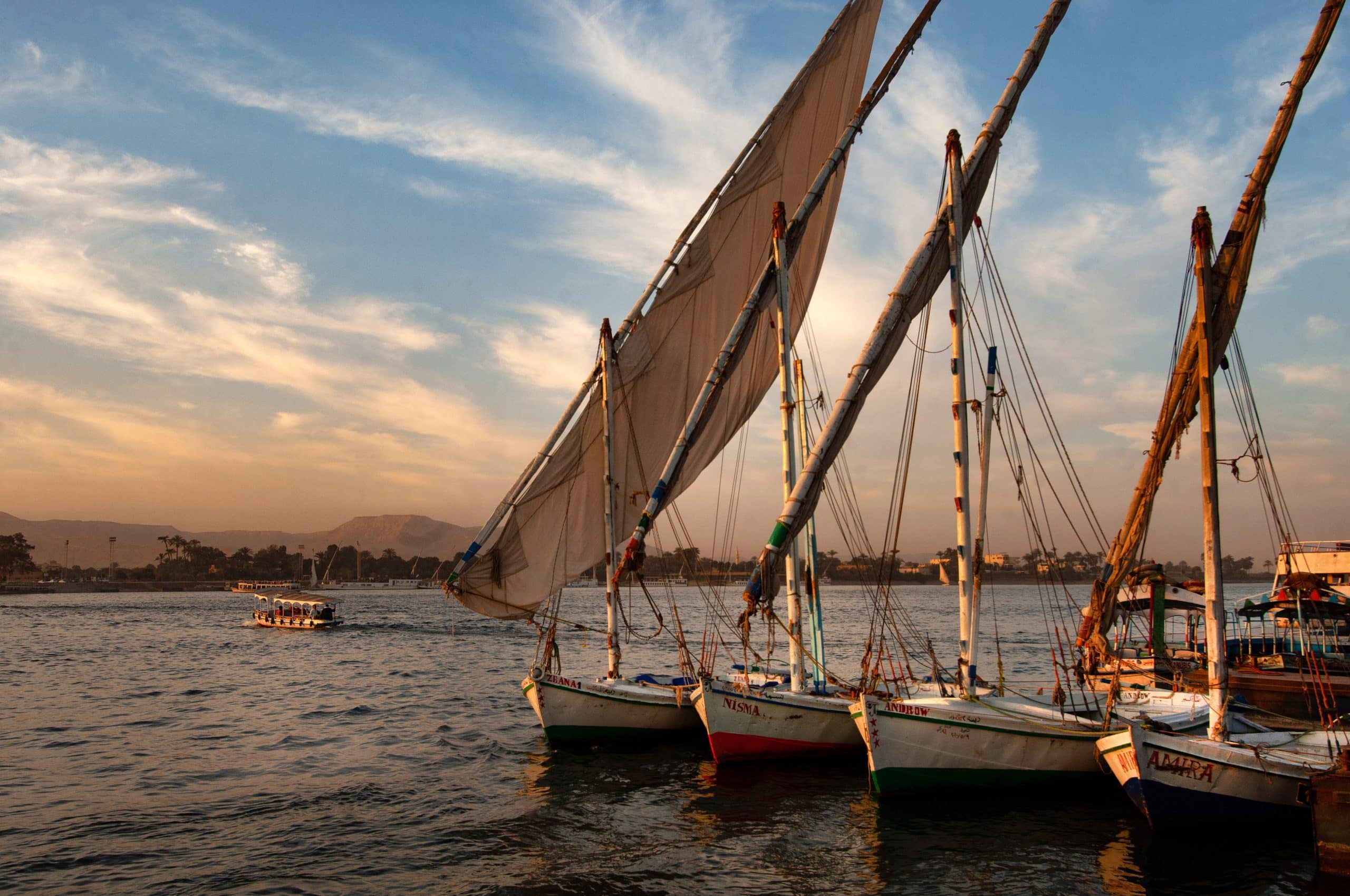 A shot of numerous boats berthed by the pier in straight lines  on sunset